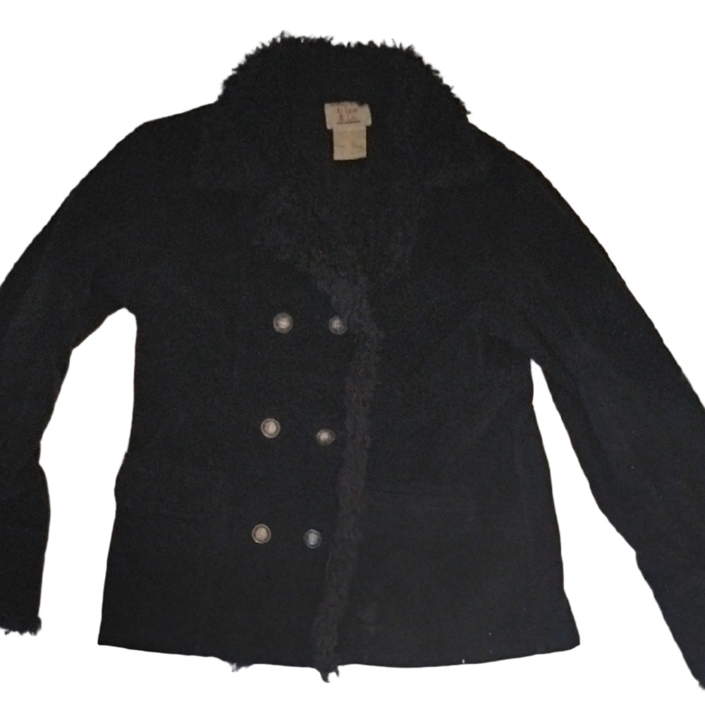 At Lady & Co. Vintage Women's Medium Black Pea Coat With Faux Fur Collar